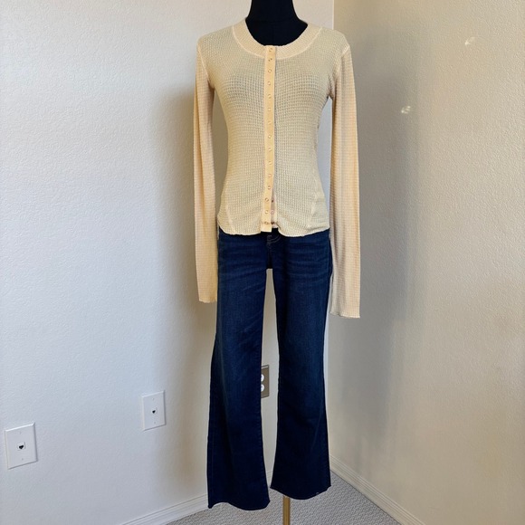 Free People Sunrise Waffle Knit Long Sleeve Henley Top Button Front Shirt SZ S - Picture 2 of 16